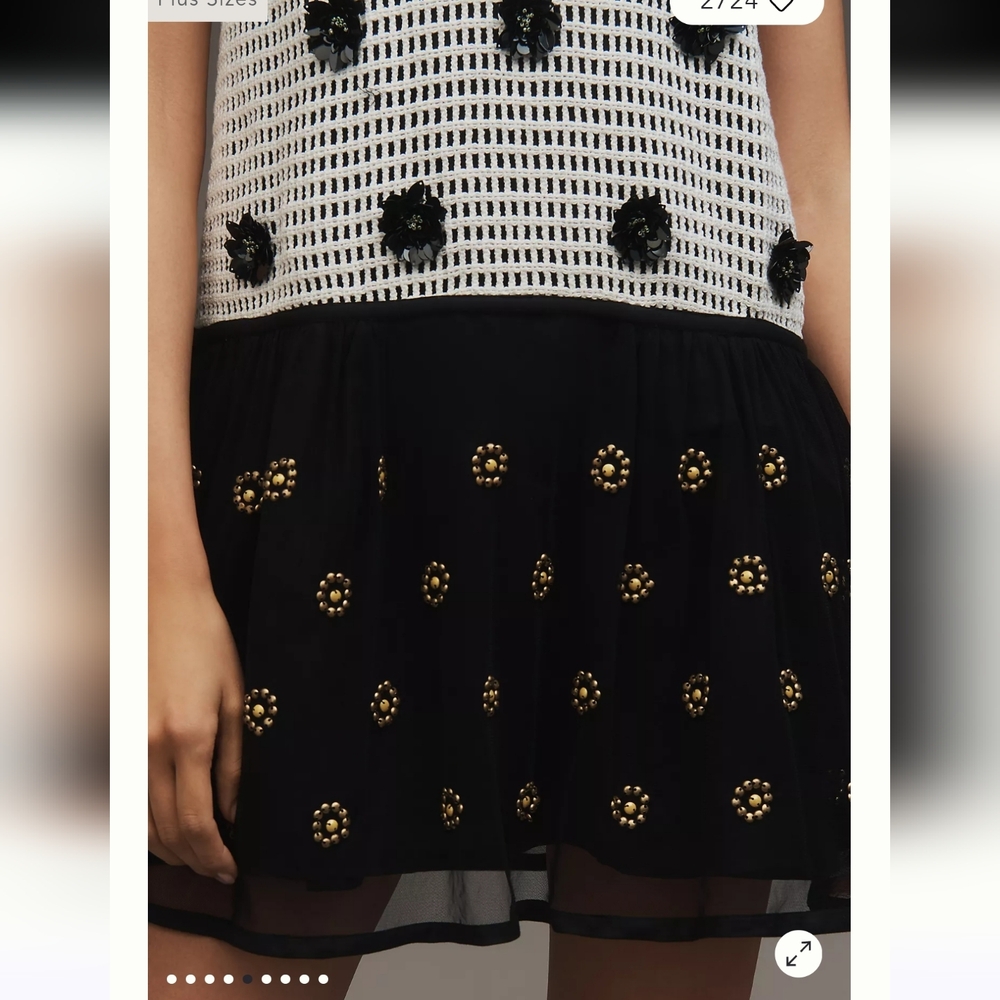 Maeve‎ Sleeveless Embellished Drop Waist Mini Dress Croceht,Tulle And Flower - Picture 4 of 14